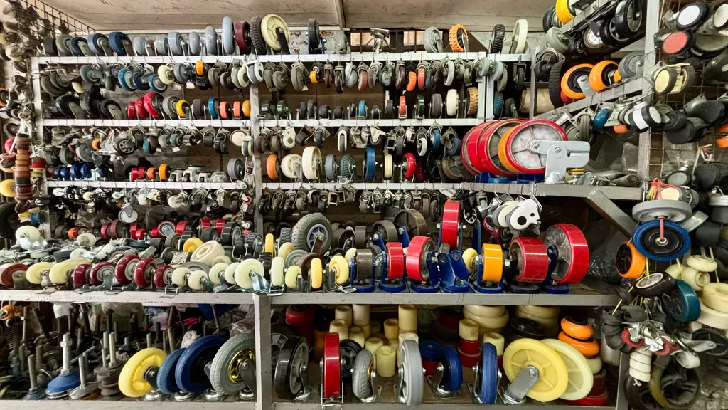 A lot of caster wheels on display